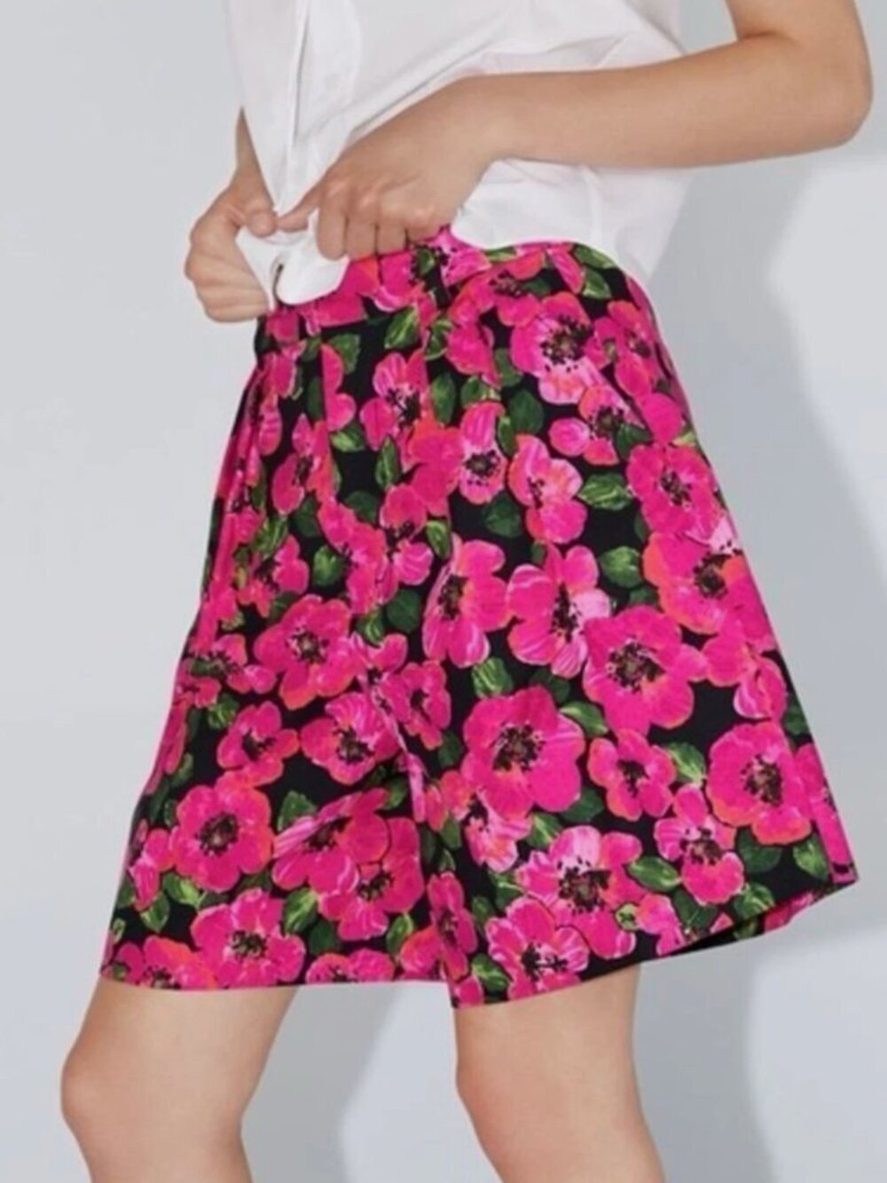 Zara Floral Culottes Women's Medium Black Magenta Pink Wide Leg High Rise